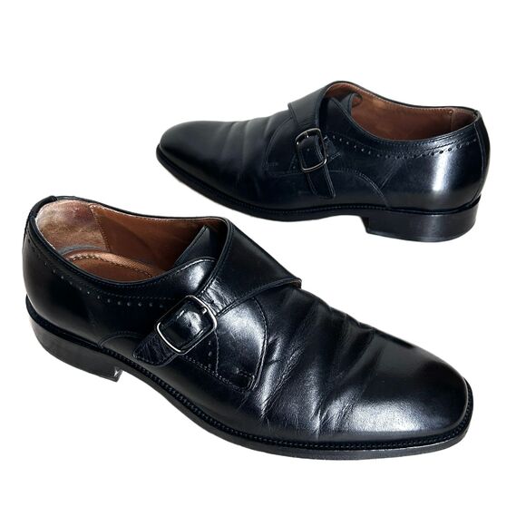 Johnston Murphy Monk Strap Shoes Mens Size 8 Black Leather Gunmetal Buckle - Picture 2 of 13